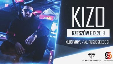 Plakat informujący o pierwszym koncercie KIZO w Rzezsowie, który odbędzie się 6 grudnia 2019 roku w klubie Vinyl przy ulicy Piłsudskiego 31
